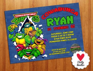 Tarjetas de invitación de cumpleaños de las tortugas Ninja