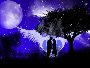 Paisajes de amor románticas de noche de luna